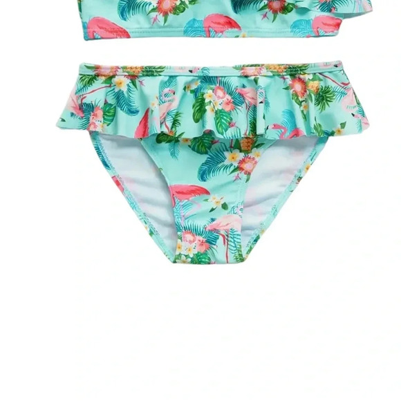 Girls 2 Piece Tropical Slant Shoulder Bathing Suit New 6-7 Years - Picture 6 of 7